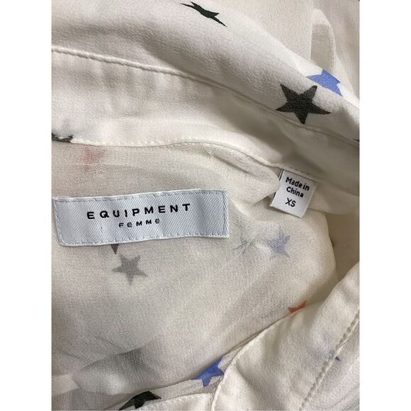 Equipment Star Print Silk Blouse Women’s Size XS Long Sleeve Multicolor Button U - Picture 14 of 16